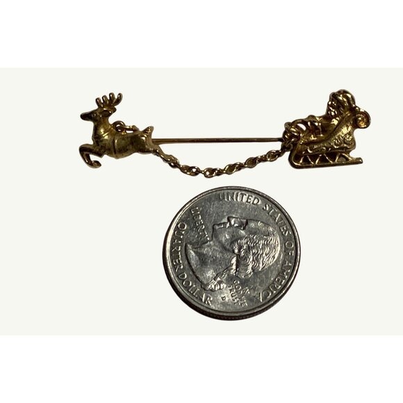 Vintage Avon Gold-Tone Reindeer & Sleigh Brooch Pin Holiday Jewelry Retro Christ - Picture 7 of 12